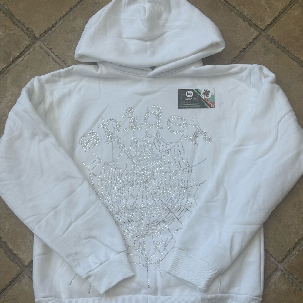 White Rhinestone Spider Hoodie